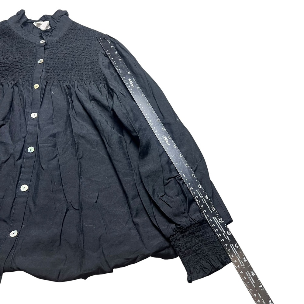 Pomander Place Womens XL Black Smocked Ruffle Neck Button Front Blouse Top - Picture 10 of 10